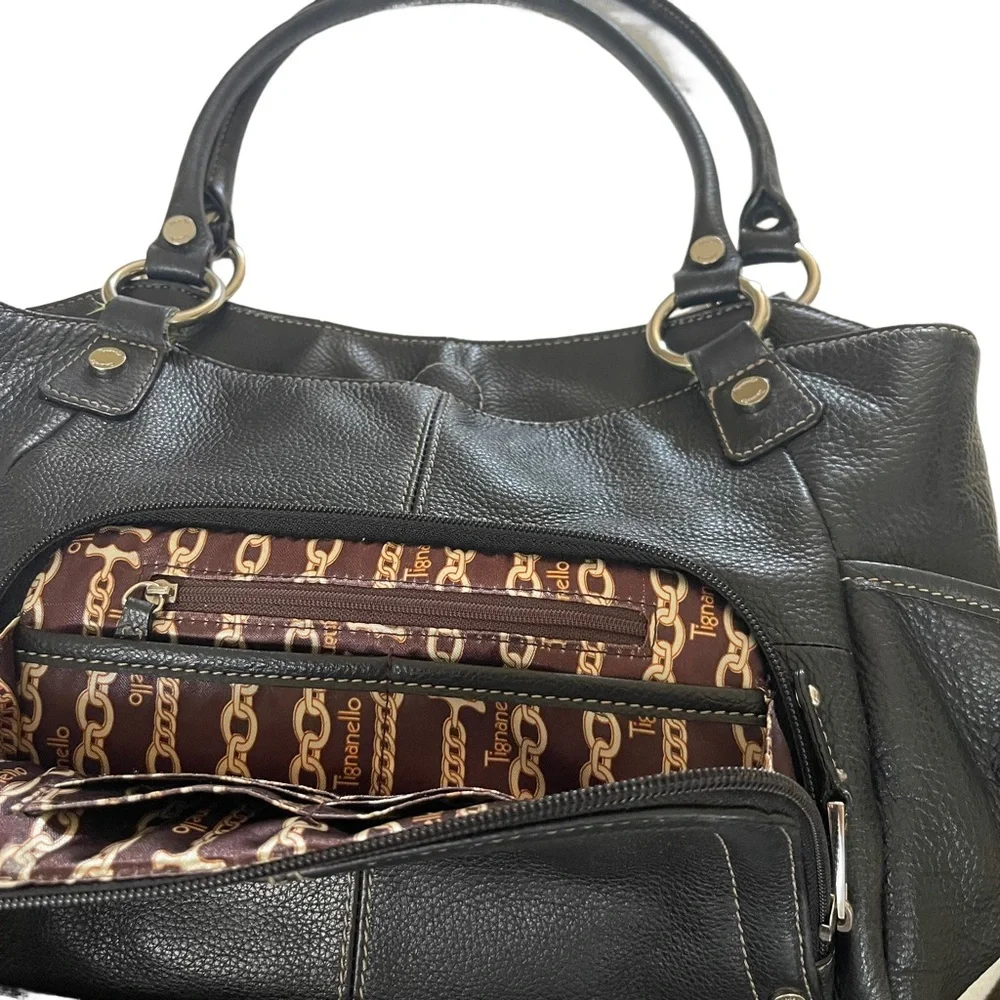 TIGNANELLO Black Pebbled Supple Leather Handbag Purse.
